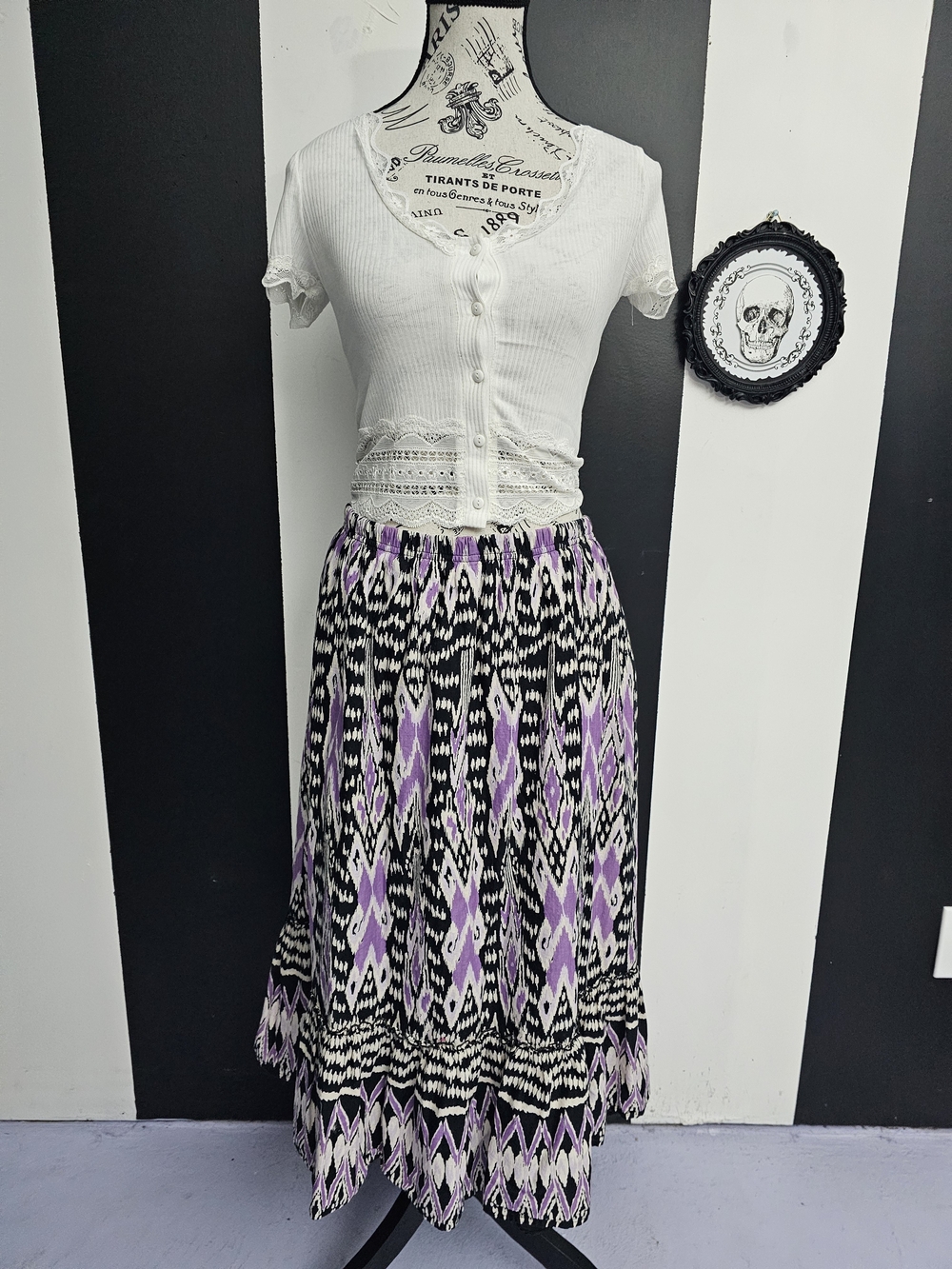Boho Black & Purple Boho Maxi Skirt